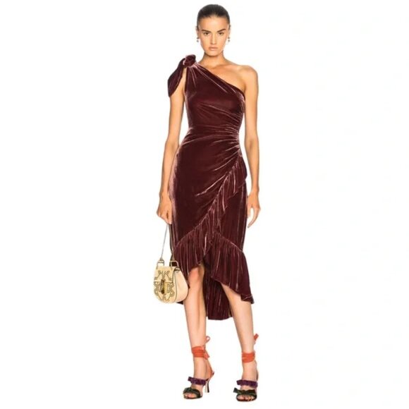 NWT Ulla Johnson Elisa One Shoulder Velvet Midi Dress in Puce - Picture 1 of 14